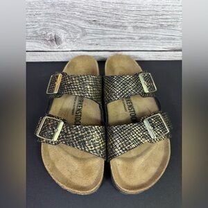 Birkenstock Arizona Shiny Python Black 36 Metallic Snake Sandals Costal Preppy